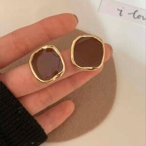 Gold and Brown Geometric Stud Earrings